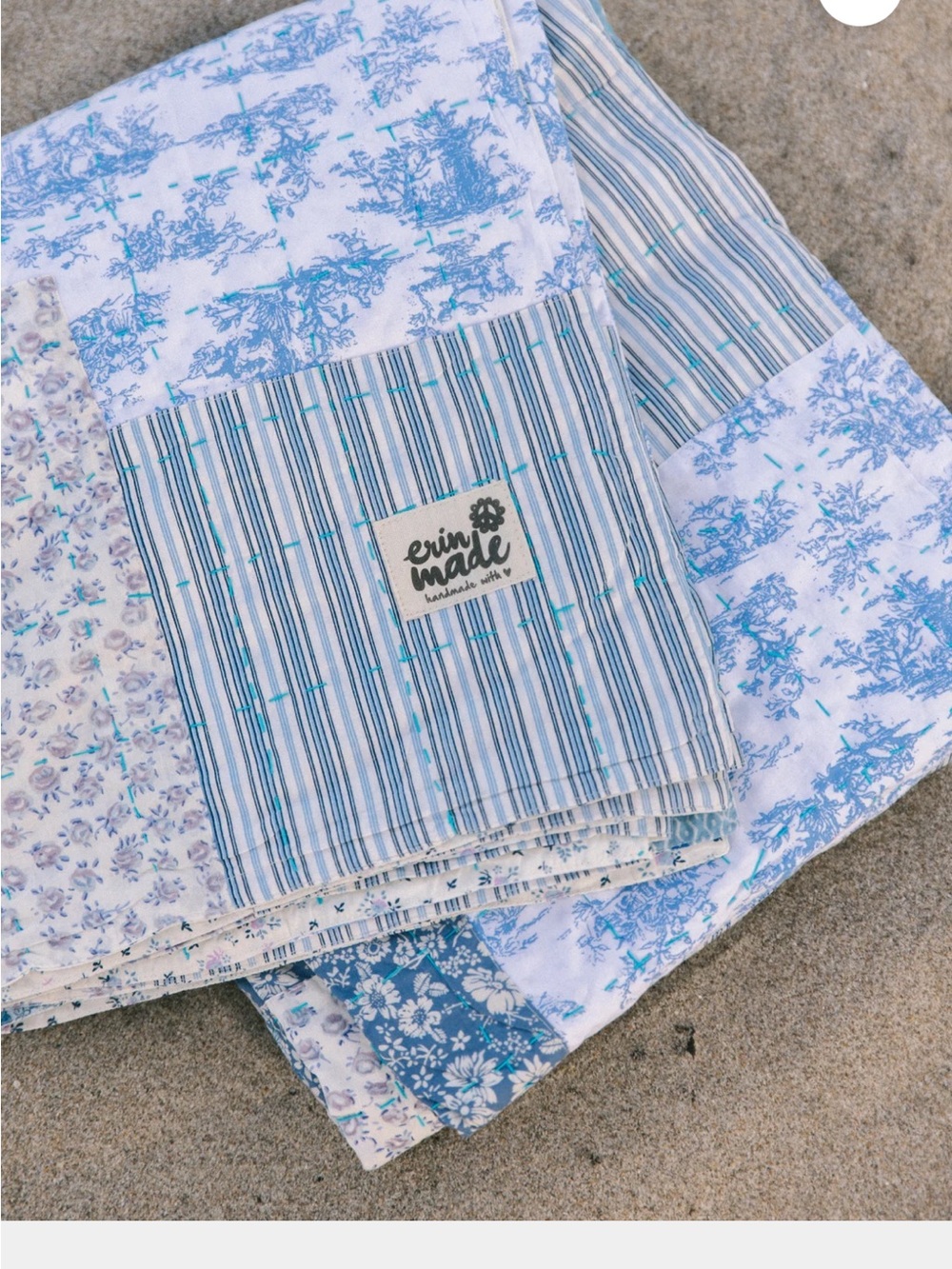 Evin Made Blue Toile & Stripe Patchwork Quilt - Evin Made